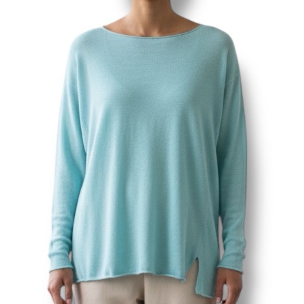 Lilly Pulitzer Sweater Womens Alana Aqua Blue 100% Linen Solid Pullover Top sz S - Picture 2 of 7